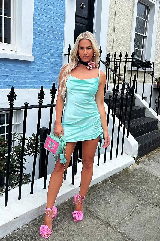 Simple Fashion Style Simple Fashion Style Satin Slip Dress With Ruched Side Mint