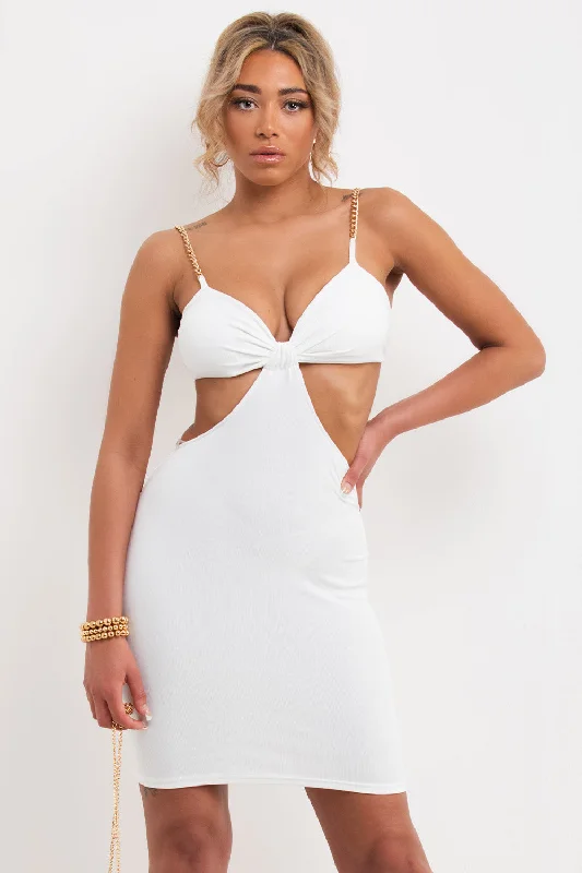 Personalized Art Style Personalized Art Style Cut Out Chain Strap Ribbed Mini Bodycon Dress White Personalized Art Style Personalized Art Style Cut Out Chain Strap Ribbed Mini Bodycon Dress White