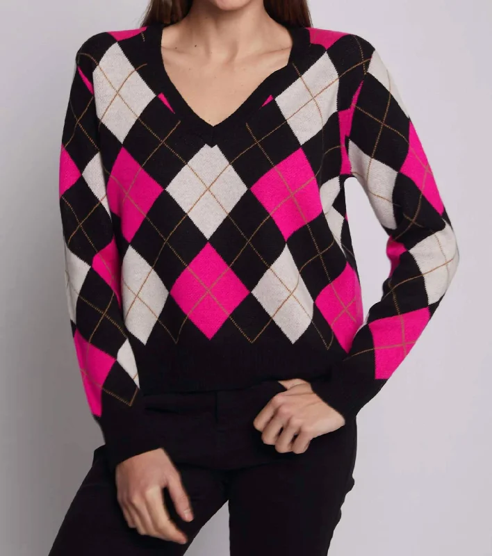 Casual Relaxed Chic Casual Relaxed Chic Argyle Pullover In Black Wool Blend