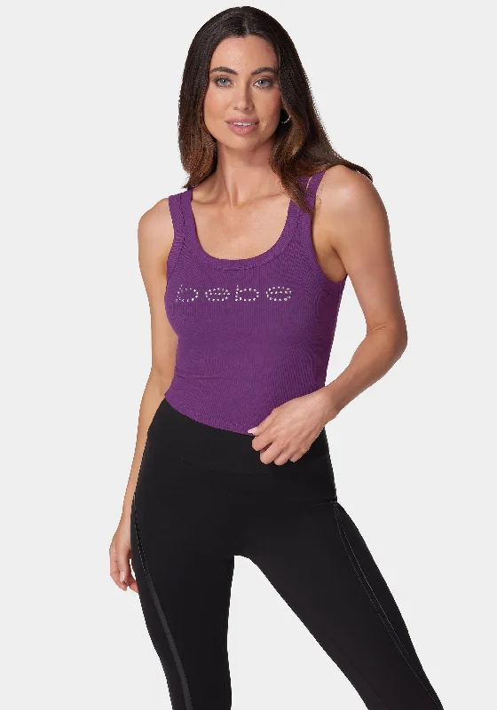 Elegant And Intellectual Style Elegant And Intellectual Style Bebe Logo Double Strap Single Stone Rib Top Elegant And Intellectual Style Elegant And Intellectual Style Bebe Logo Double Strap Single Stone Rib Top