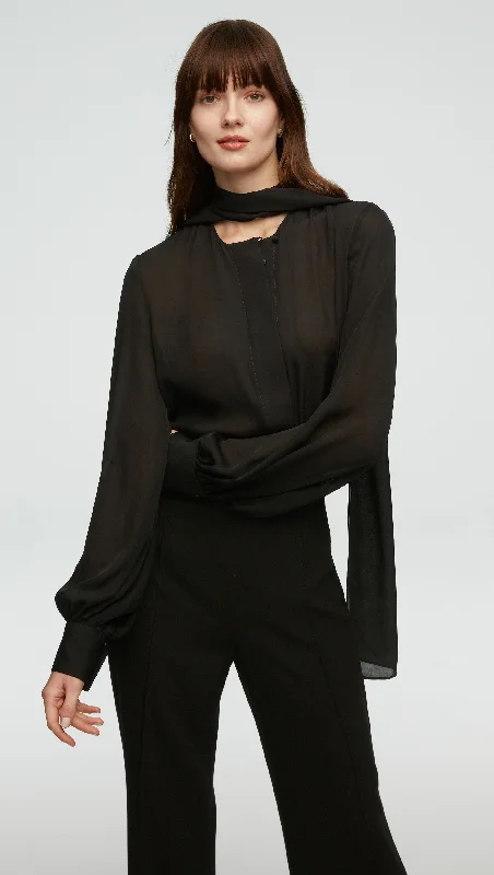 Simple Daily Wear Simple Daily Wear Bow Blouse in Double Georgette | Black