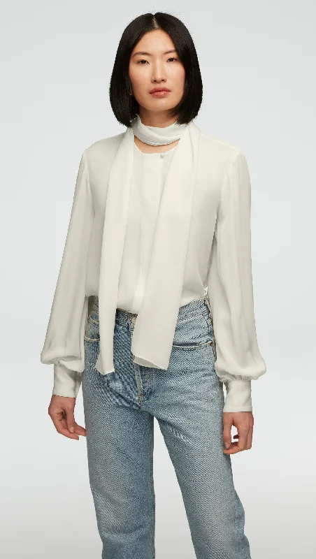 Romantic Exquisite Style Romantic Exquisite Style Bow Blouse in Double Georgette | Ivory Romantic Exquisite Style Romantic Exquisite Style Bow Blouse in Double Georgette | Ivory