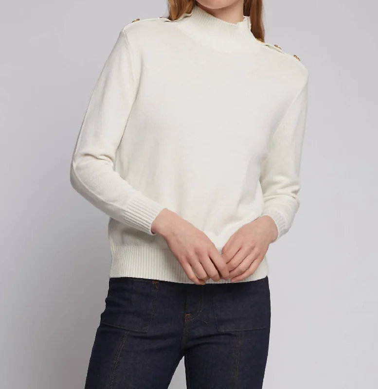 Chic Style Chic Style Buttons Turtleneck Sweater In Ecru