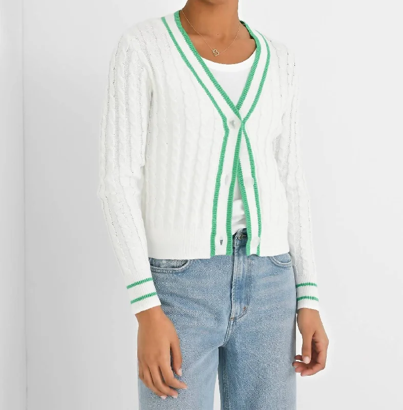 Casual And Relaxed Style Casual And Relaxed Style Cable Varsity Cardigan In White/clover