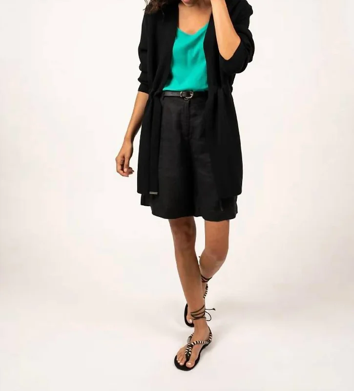 Simple Daily Wear Simple Daily Wear Caudan Long Knit Jacket With Tie Waist In Black Simple Daily Wear Simple Daily Wear Caudan Long Knit Jacket With Tie Waist In Black