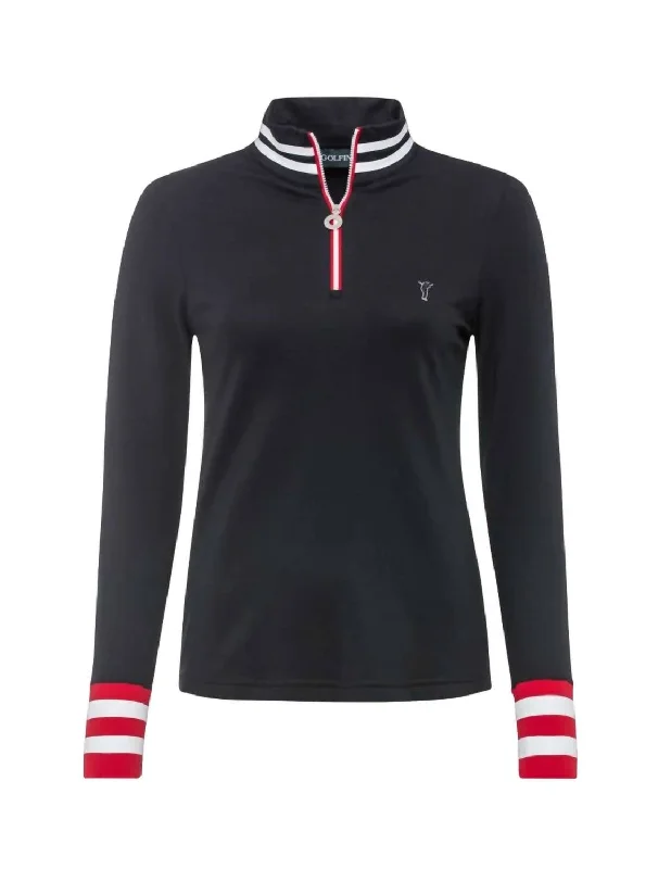 Casual Simple Style Casual Simple Style Classic Tricolor Troyer Sweater In Black