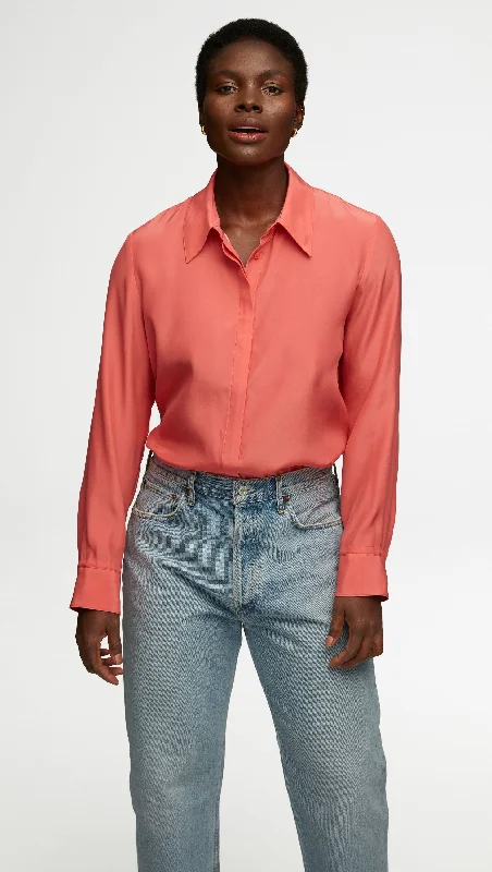 Romantic Wave Skirt Romantic Wave Skirt Collared Shirt in Matte-side Silk Charmeuse | Watermelon