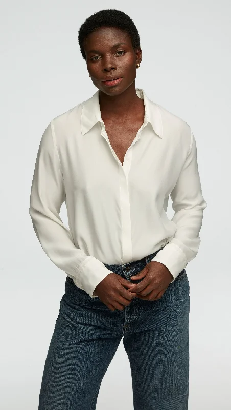Casual Matching Style Casual Matching Style Collared Shirt in Matte-side Silk Satin | White Casual Matching Style Casual Matching Style Collared Shirt in Matte-side Silk Satin | White