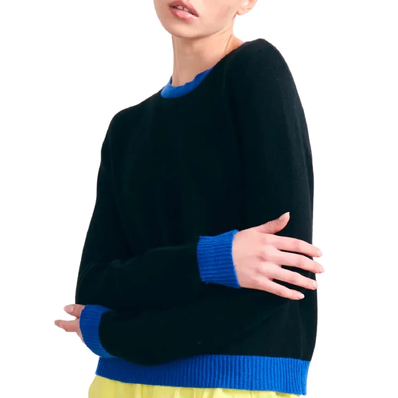 Casual Denim Style Casual Denim Style Contrast Cashmere Crew In Black And Bright Blue Casual Denim Style Casual Denim Style Contrast Cashmere Crew In Black And Bright Blue