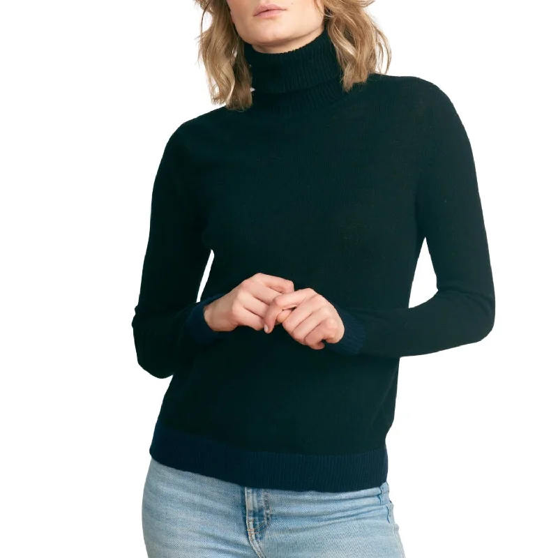 Bold Luxe Style Bold Luxe Style Contrast Roll Collar Sweater In Black And Navy