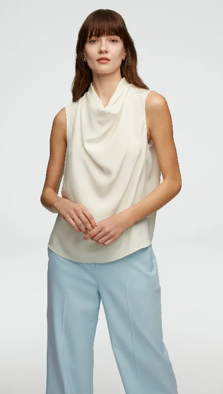Line Style Line Style Cowl Top in Silk Crepe | Ivory