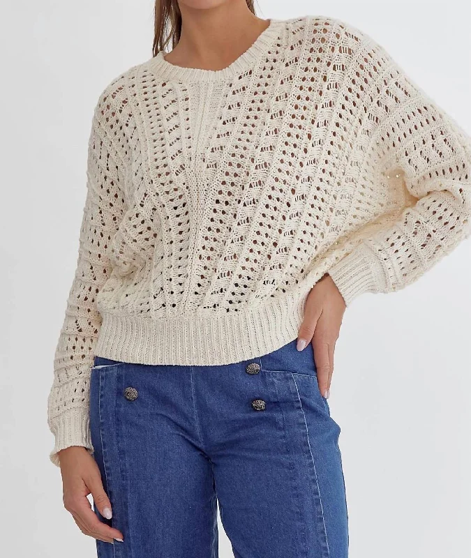 Chic Style Chic Style Crochet Knit Lightweight Sweater In Cream