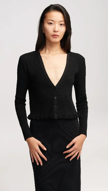 Personalized Embroidery Style Personalized Embroidery Style Cropped Ribbed Cardigan in Stretch Rayon | Black
