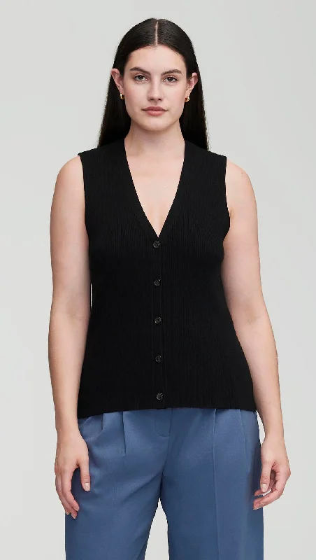 Elegant Lace Style Elegant Lace Style Everyday Knit Rib Waistcoat in Viscose Wool | Black Elegant Lace Style Elegant Lace Style Everyday Knit Rib Waistcoat in Viscose Wool | Black