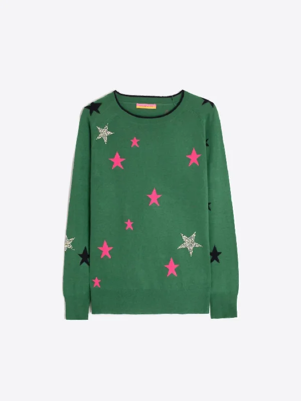 Street Casual Chic Street Casual Chic Intarsia Stars Sweater In Green
