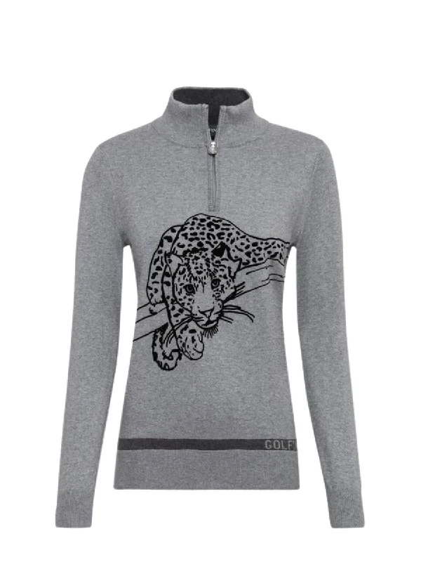 Casual Fit Style Casual Fit Style Leopard Instict Troyer Sweater In Grey