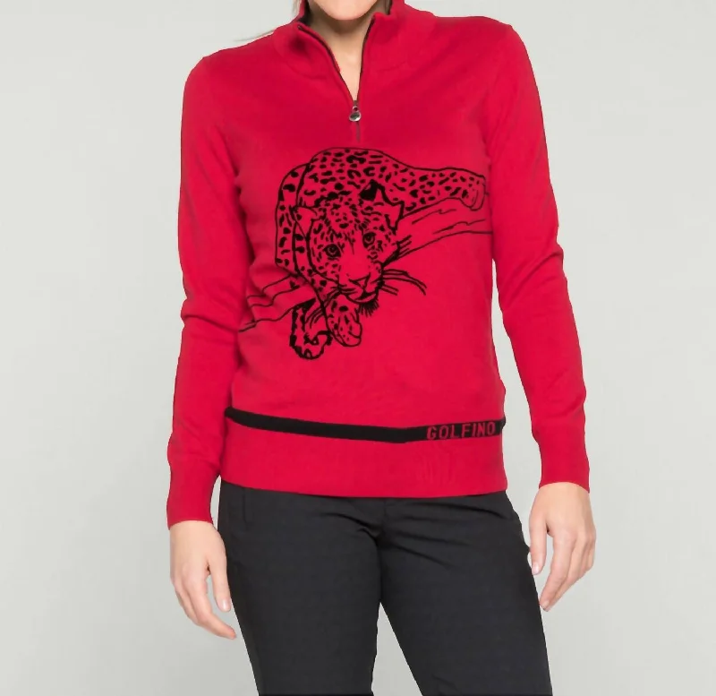Elegant And Sweet Style Elegant And Sweet Style Leopard Instict Troyer Sweater In Red Elegant And Sweet Style Elegant And Sweet Style Leopard Instict Troyer Sweater In Red