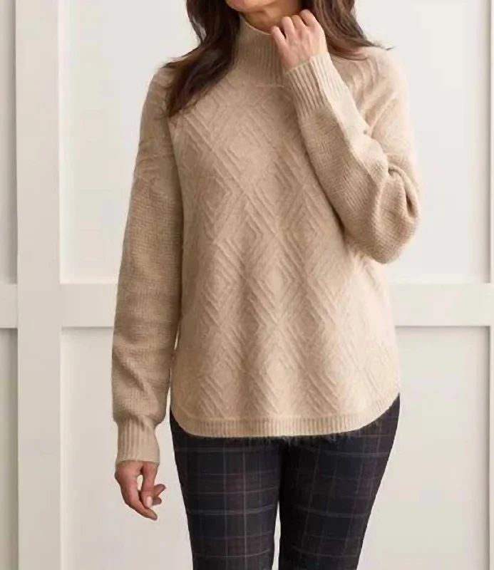 Elegant Slim Style Elegant Slim Style Long Sleeves Mock Neck Sweater In Oatmeal
