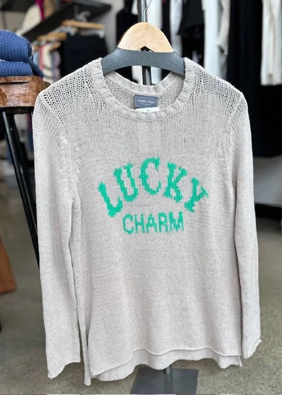 Romantic Snowflake Design Romantic Snowflake Design Lucky Charm Crew In Khaki/seagreen Romantic Snowflake Design Romantic Snowflake Design Lucky Charm Crew In Khaki/seagreen