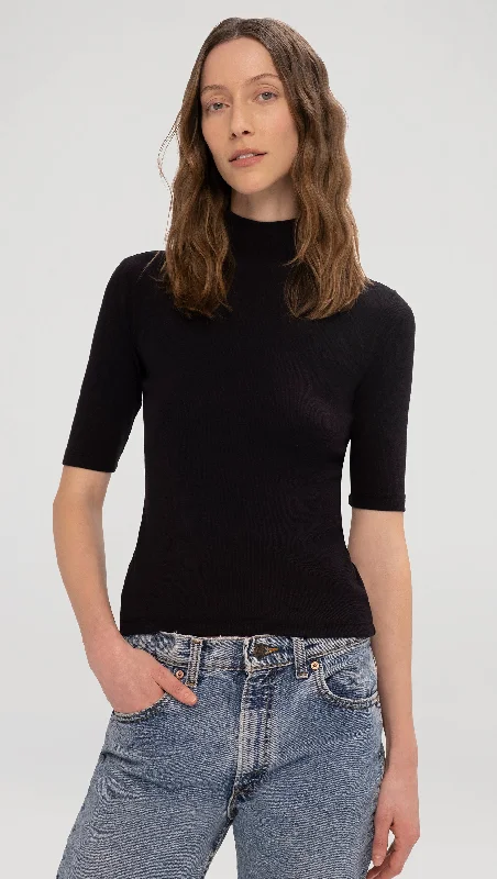 Elegant Long Skirt Style Elegant Long Skirt Style Mock Neck Tee in Ribbed Cotton | Black Elegant Long Skirt Style Elegant Long Skirt Style Mock Neck Tee in Ribbed Cotton | Black