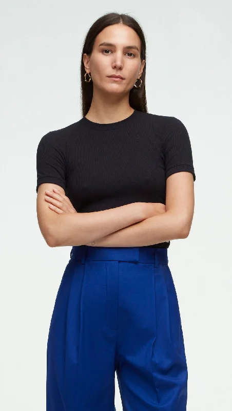 Elegant Feminine Style Elegant Feminine Style Ringer Tee in Ribbed Cotton | Black