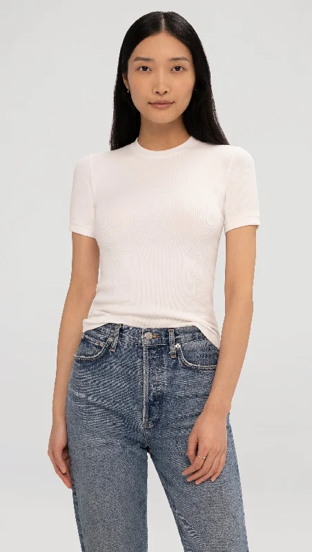 Casual Basic Style Casual Basic Style Ringer Tee in Ribbed Cotton | White