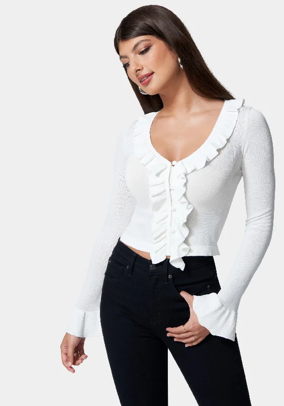 Elegant And Luxurious Feeling Elegant And Luxurious Feeling Ruffle Cropped Sweater Cardigan Elegant And Luxurious Feeling Elegant And Luxurious Feeling Ruffle Cropped Sweater Cardigan