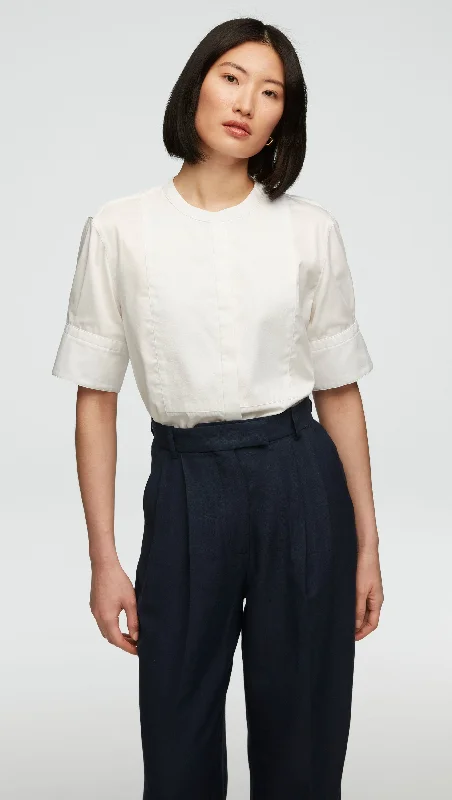 Romantic Pastoral Style Romantic Pastoral Style Short Sleeve Tuxedo Shirt in Cotton Poplin | White