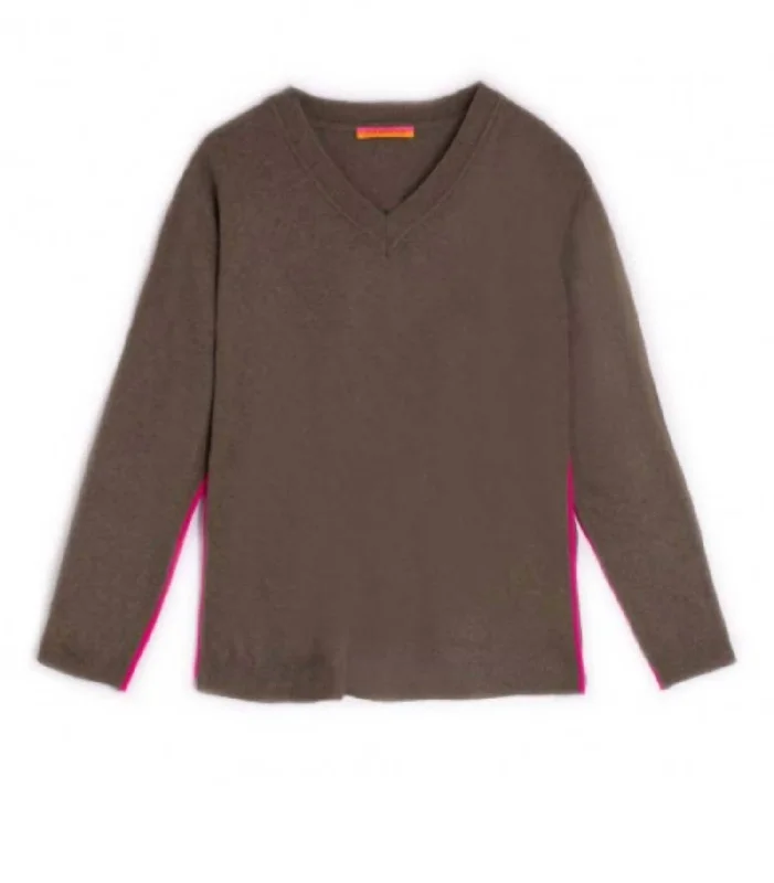 Elegant And Noble Style Elegant And Noble Style Simone Sweater In Kaki Pink/ Orange Star Elegant And Noble Style Elegant And Noble Style Simone Sweater In Kaki Pink/ Orange Star