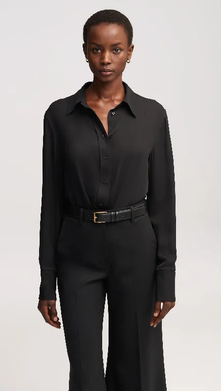Effortless Vintage Look Effortless Vintage Look Slim Blouse in Double Georgette | Black Effortless Vintage Look Effortless Vintage Look Slim Blouse in Double Georgette | Black