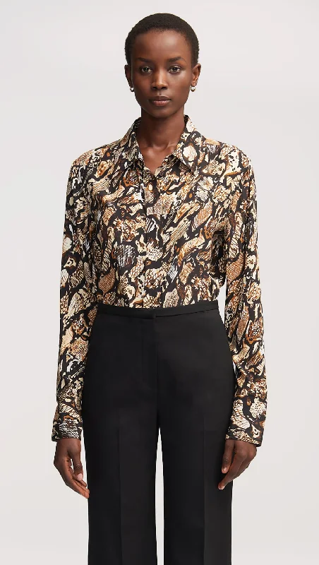 Romantic Skirt Style Romantic Skirt Style Slim Blouse in Matte-side Silk Charmeuse | Geo Print