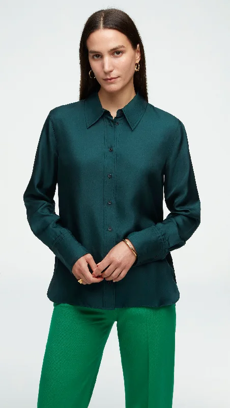 Simple Fashion Style Simple Fashion Style Slim Blouse in Silk Twill | Forest