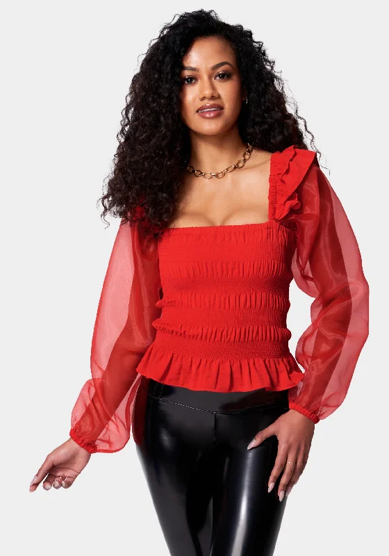 Urban Wear Trends Urban Wear Trends Smocked Body Chiffon Sleeve Top