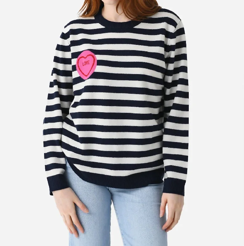 Casual Print Design Casual Print Design Stripe Love Crew Sweater In Bright White Honeysuckle Casual Print Design Casual Print Design Stripe Love Crew Sweater In Bright White Honeysuckle