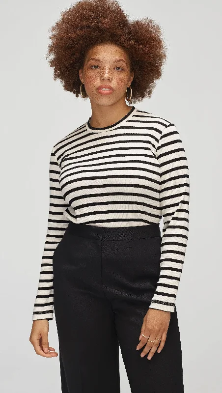 Simple Cotton Style Simple Cotton Style Striped Longsleeve Tee in Ribbed Cotton | Black/Ivory Simple Cotton Style Simple Cotton Style Striped Longsleeve Tee in Ribbed Cotton | Black/Ivory