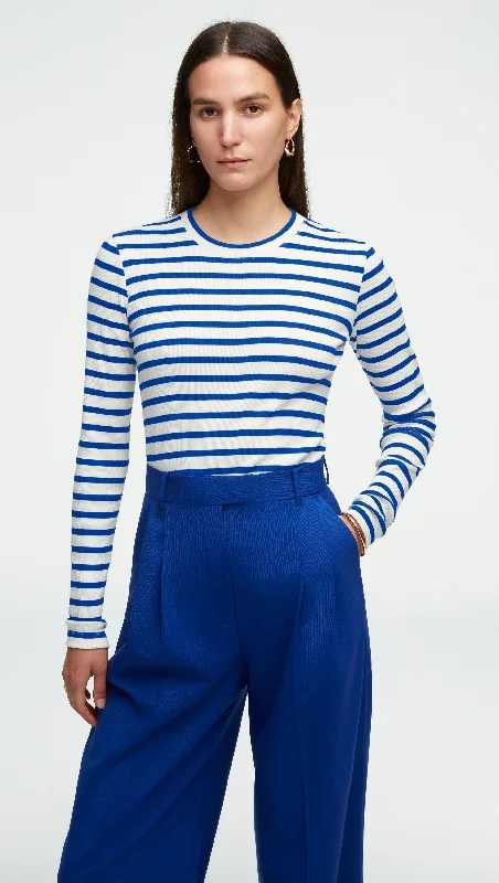 Simple Design Skirt Simple Design Skirt Striped Longsleeve Tee in Ribbed Cotton | Ivory/Cobalt Simple Design Skirt Simple Design Skirt Striped Longsleeve Tee in Ribbed Cotton | Ivory/Cobalt