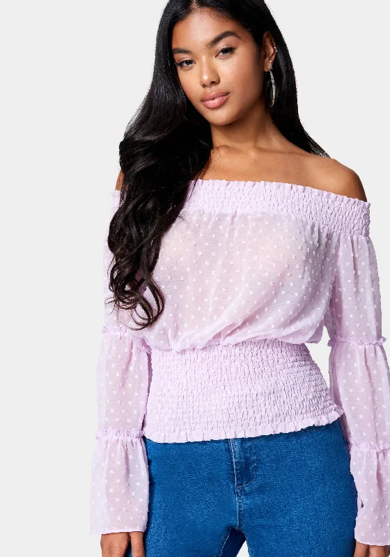 Casual Sports Style Casual Sports Style Swiss Dot Bell Sleeve Blouse