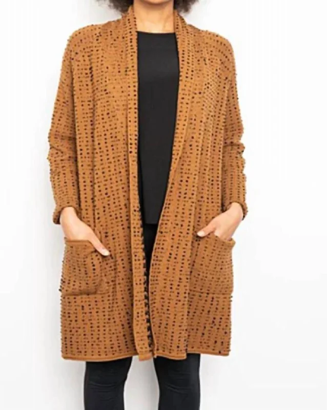 Elegant High Waist Style Elegant High Waist Style Texture Dot Cardigan In Cinnamon