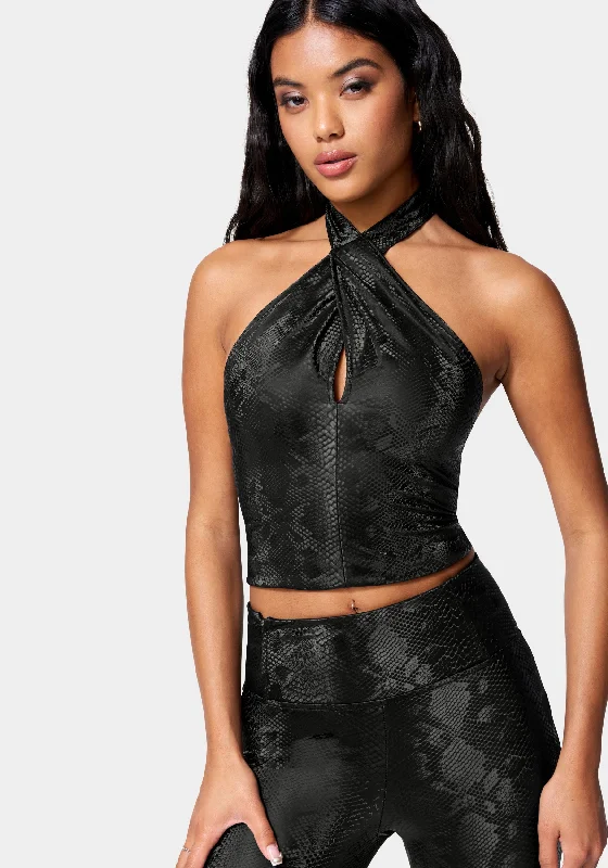 Casual Simple Style Casual Simple Style Vegan Leather Cross Front Top