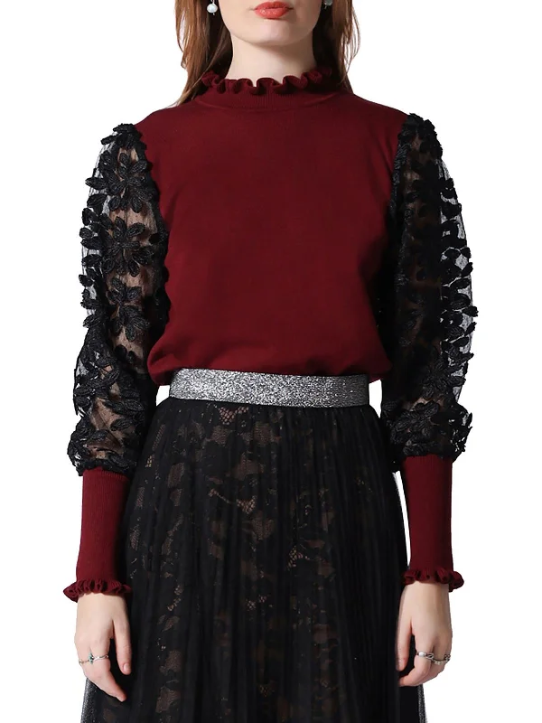 Romantic Wave Skirt Romantic Wave Skirt Womens Knit Sheer Sleeve Pullover Sweater