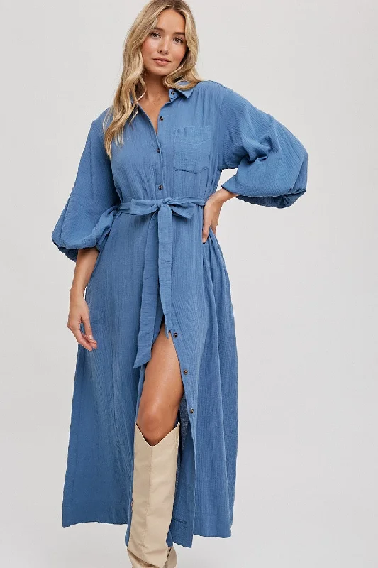 Elegant And Noble Style Elegant And Noble Style Sung Light Women's Dresses Bubble Sleeve Belted Shirt Elegant And Noble Style Elegant And Noble Style Sung Light Women's Dresses Bubble Sleeve Belted Shirt