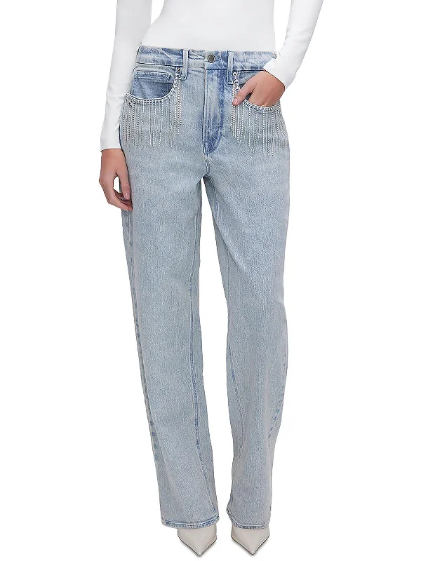 Casual Fashion Casual Fashion 90's Diamond Fringe Womens High-Rise Light Wash Straight Leg Jeans Casual Fashion Casual Fashion 90's Diamond Fringe Womens High-Rise Light Wash Straight Leg Jeans