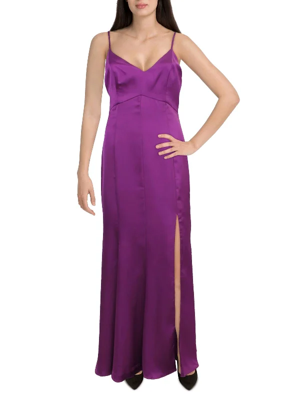 Urban Wear Trends Urban Wear Trends Belleau Womens Satin V-Neck Evening Dress