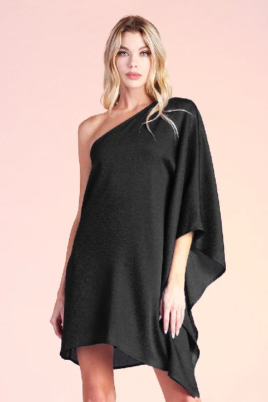 Effortless Vintage Look Effortless Vintage Look Tyche Women's Dresses One Sleeve Draped Mini Dress Effortless Vintage Look Effortless Vintage Look Tyche Women's Dresses One Sleeve Draped Mini Dress
