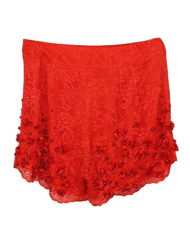 Casual Fit Style Casual Fit Style Jenny Packham Embellished Shorts in Red Lace