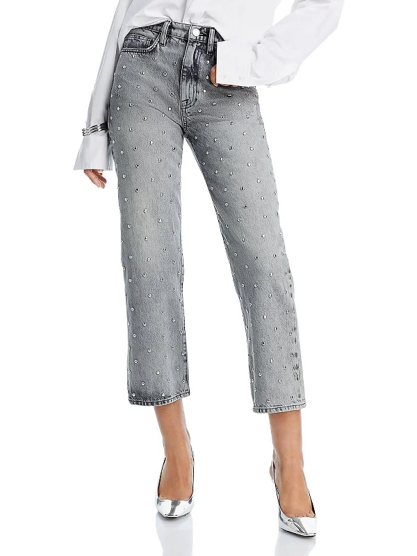 Casual Sports Style Casual Sports Style Le Jane Womens High Rise Studded Straight Leg Jeans Casual Sports Style Casual Sports Style Le Jane Womens High Rise Studded Straight Leg Jeans