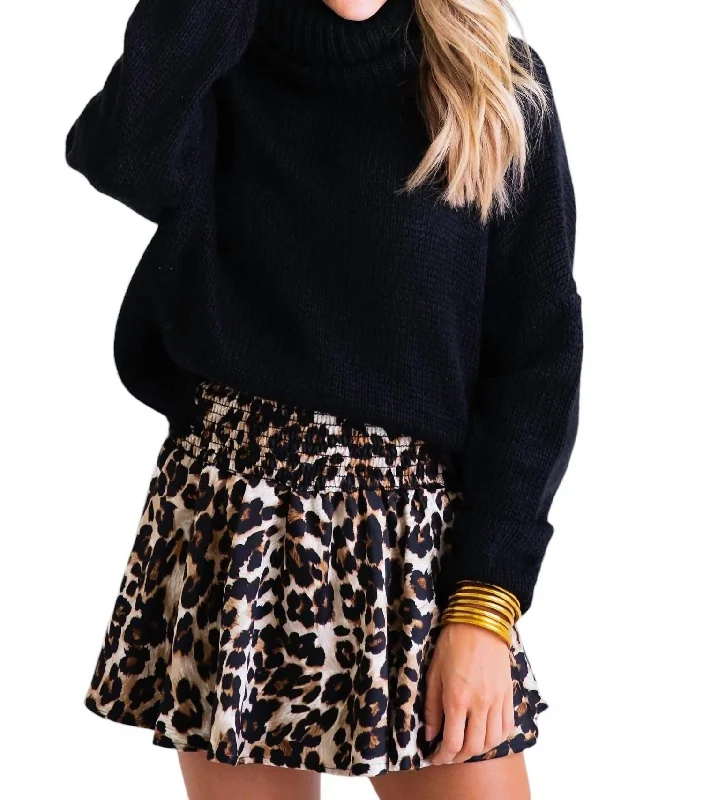 Simple Casual Feeling Simple Casual Feeling Leopard Smocked Skort In Brown