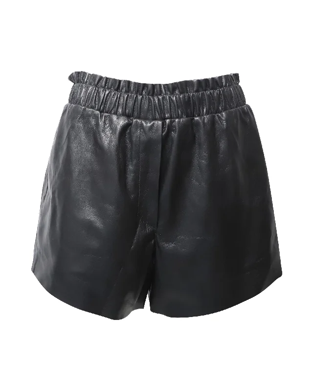 Personalized Art Style Personalized Art Style Nanushka Lora Ruffled Shorts in Black Vegan Leather