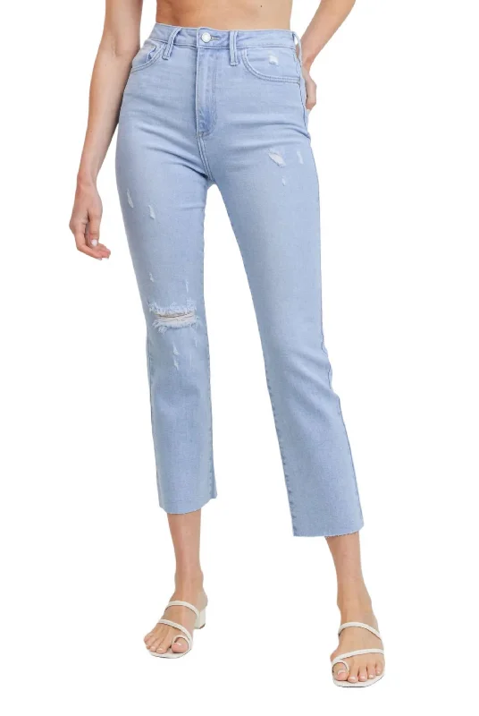 Casual Classic Design Casual Classic Design One Knee Distressed Straight Jean In Light Wash Casual Classic Design Casual Classic Design One Knee Distressed Straight Jean In Light Wash