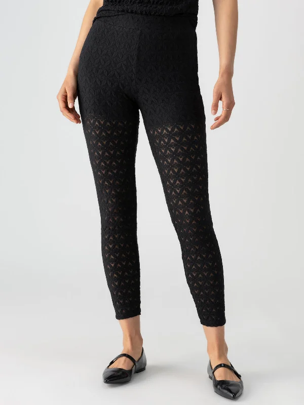 Elegant Small Dress Elegant Small Dress Pucker Up Lace Runway Standard Rise Legging Black